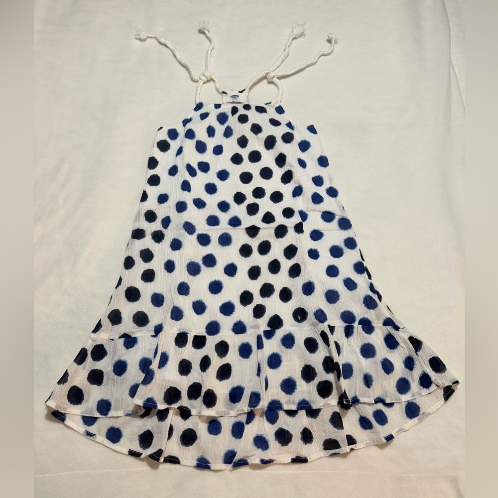 White, Blue Polka Dot Low High Dress